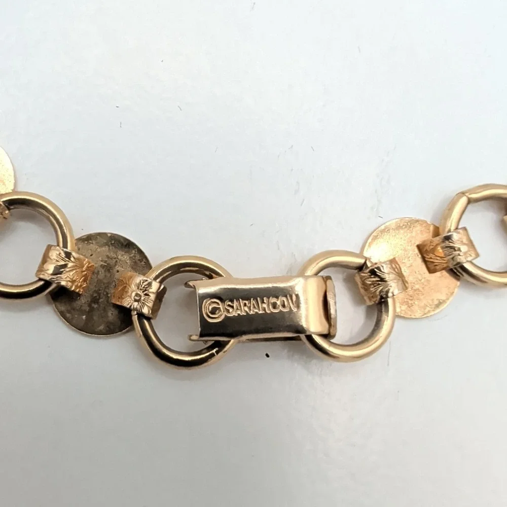 Vintage Gold Tone Sarah Coventry textured disks round link chain Bracelet‎ 7 